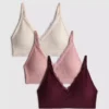 Conjunto de 3 bralettes sem costuras com acabamentos em renda