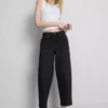 Jeans de ganga de algodão de cintura alta e corte afunilado