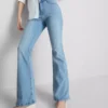 Jeans de ganga de algodão, de cintura média e perna larga