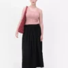 Saia maxi com cintura franzida