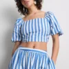 Top bardot com mangas bufantes às riscas