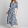 Vestido midi de algodão seersucker com corte smock
