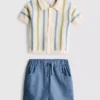 0-12 meses | Conjunto de camisa de malha às riscas e calções