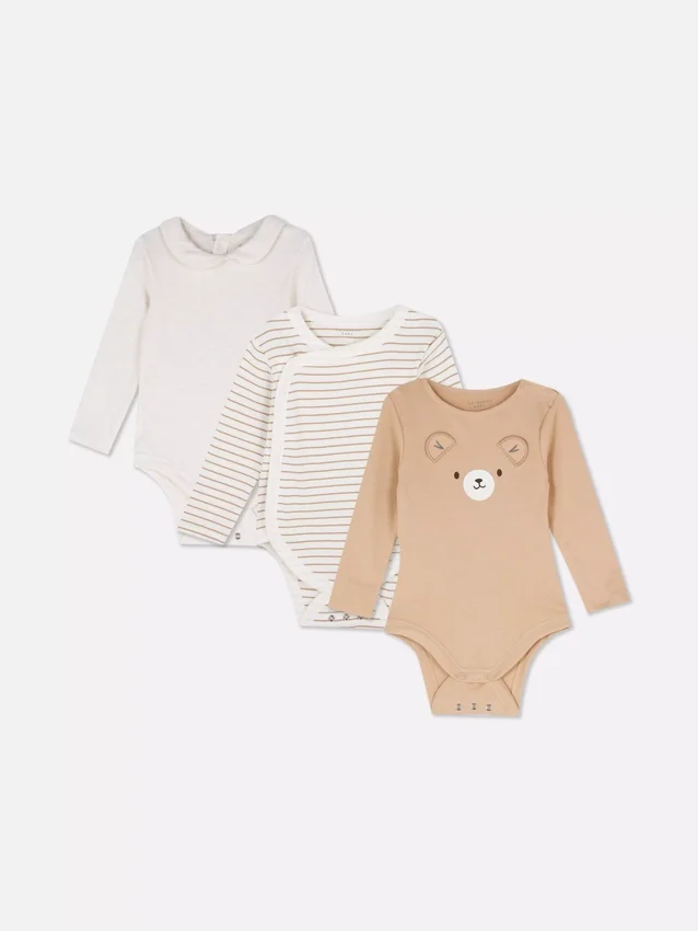 0-18 meses | Conjunto de 3 bodys de manga comprida para recém-nascidos «Room to Grow»