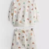 0-18 meses | Conjunto de camisola e calções com padrão de comida