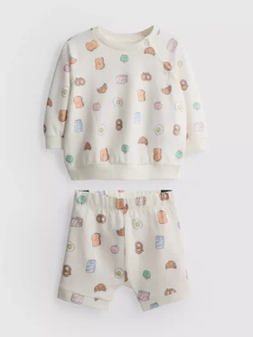 0-18 meses | Conjunto de camisola e calções com padrão de comida