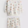 0-18 meses | Conjunto de camisola e calções com padrão de comida