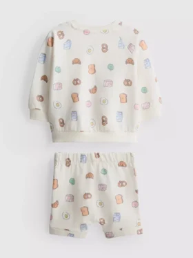 0-18 meses | Conjunto de camisola e calções com padrão de comida