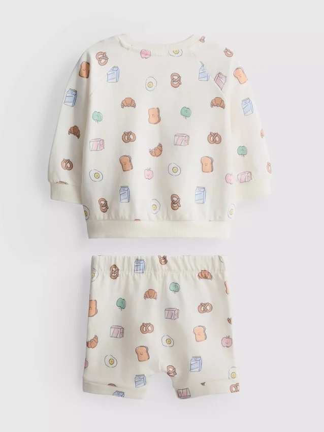 0-18 meses | Conjunto de camisola e calções com padrão de comida