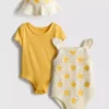 0-18 meses | Conjunto para recém-nascido com 2 bodys e chapéu de sol