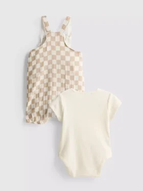 0-18 meses | Conjunto para recém-nascido com body e macacão xadrez