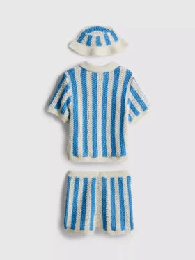 0-18 meses | Conjunto para recém-nascidos com polo às riscas, calções e chapéu