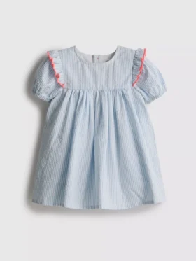 0-18 meses | vestido de recém-nascido às riscas em seersucker