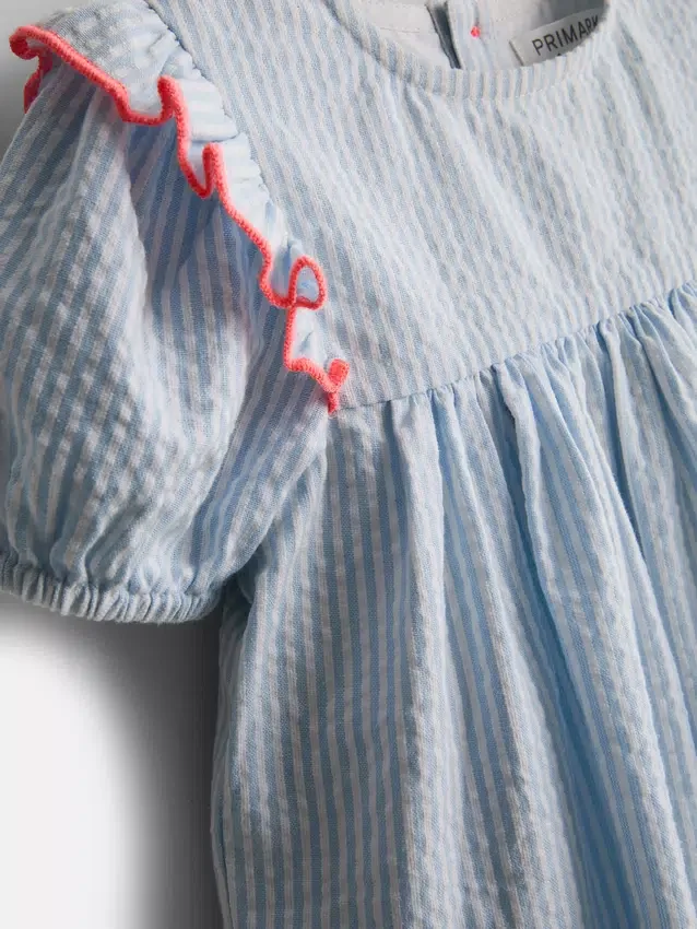 0-18 meses | vestido de recém-nascido às riscas em seersucker