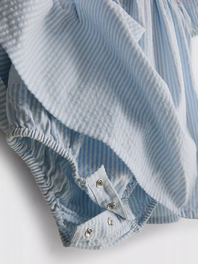 0-18 meses | vestido de recém-nascido às riscas em seersucker