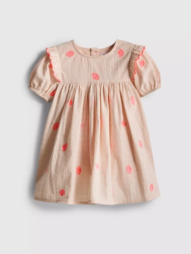 0-18 meses | Vestido tipo smock para recém-nascido com bordado de concha