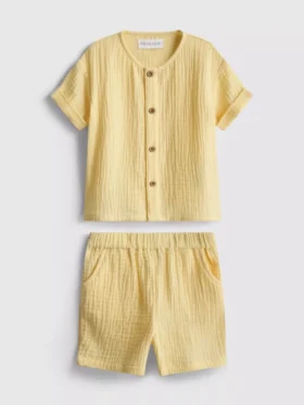 0-24 meses | Conjunto de camisa e calções em tecido de gaze