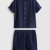 0-24 meses | Conjunto de camisa e calções em tecido de gaze