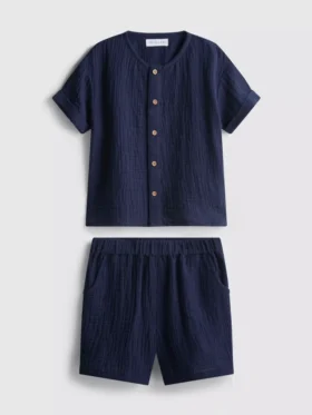 0-24 meses | Conjunto de camisa e calções em tecido de gaze