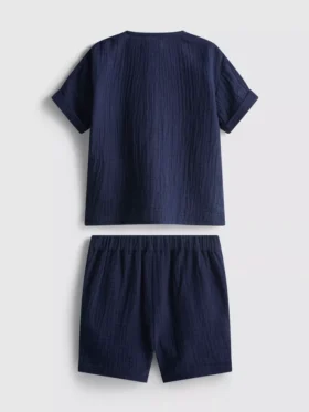 0-24 meses | Conjunto de camisa e calções em tecido de gaze
