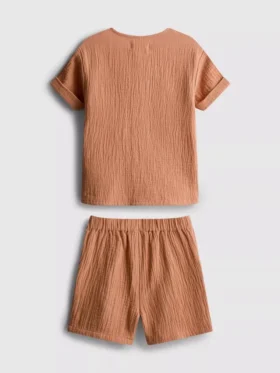 0-24 meses | Conjunto de camisa e calções em tecido de gaze