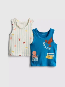 0-36 meses | Conjunto de 2 camisolas sem mangas com motivos marinhos