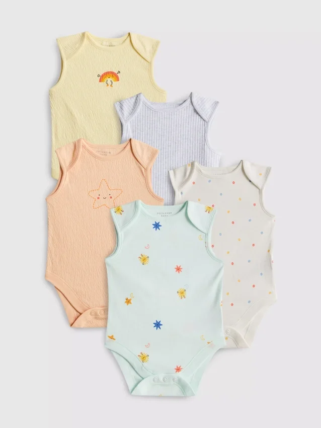 0-36 meses | Conjunto de 5 bodys sem mangas