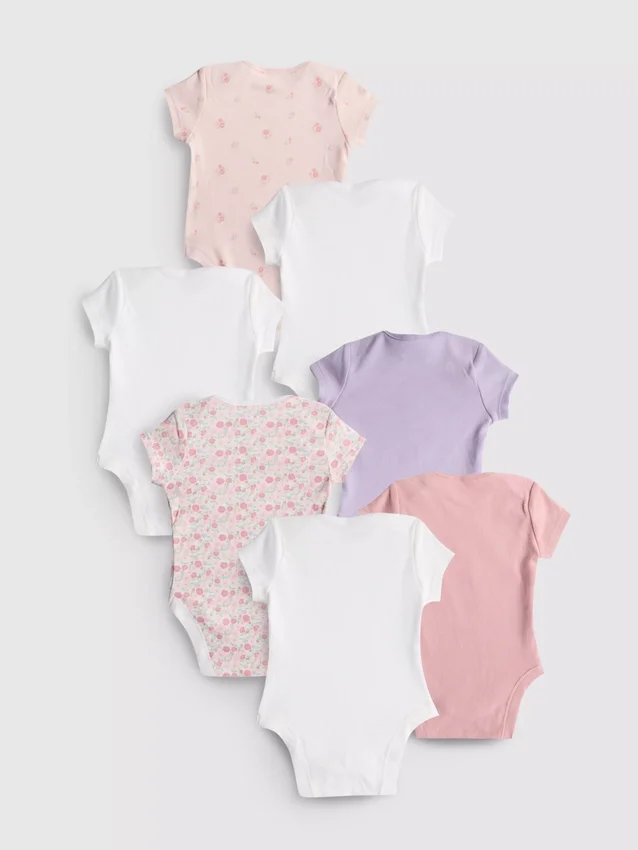 0-36 meses | Conjunto de 7 bodys de calções de manga curta