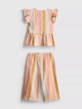 0-36 meses | Conjunto de blusa com folhos às riscas e calças