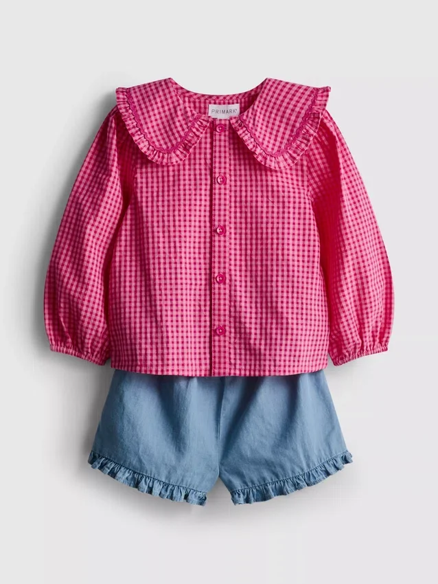 0-36 meses | Conjunto de blusa com gola e calções com folhos