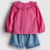 0-36 meses | Conjunto de blusa com gola e calções com folhos