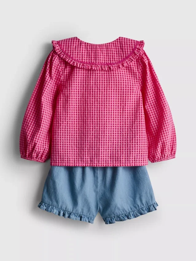 0-36 meses | Conjunto de blusa com gola e calções com folhos