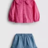 0-36 meses | Conjunto de blusa com gola e calções com folhos