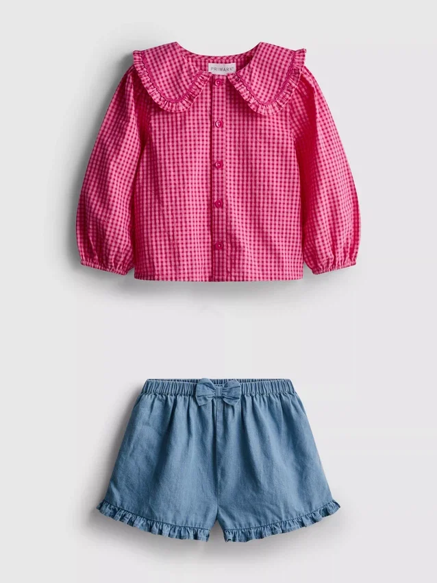 0-36 meses | Conjunto de blusa com gola e calções com folhos