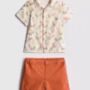 0-36 meses | Conjunto de camisa estampada e calções chino