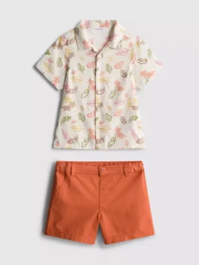 0-36 meses | Conjunto de camisa estampada e calções chino