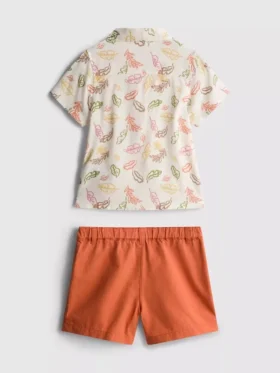 0-36 meses | Conjunto de camisa estampada e calções chino
