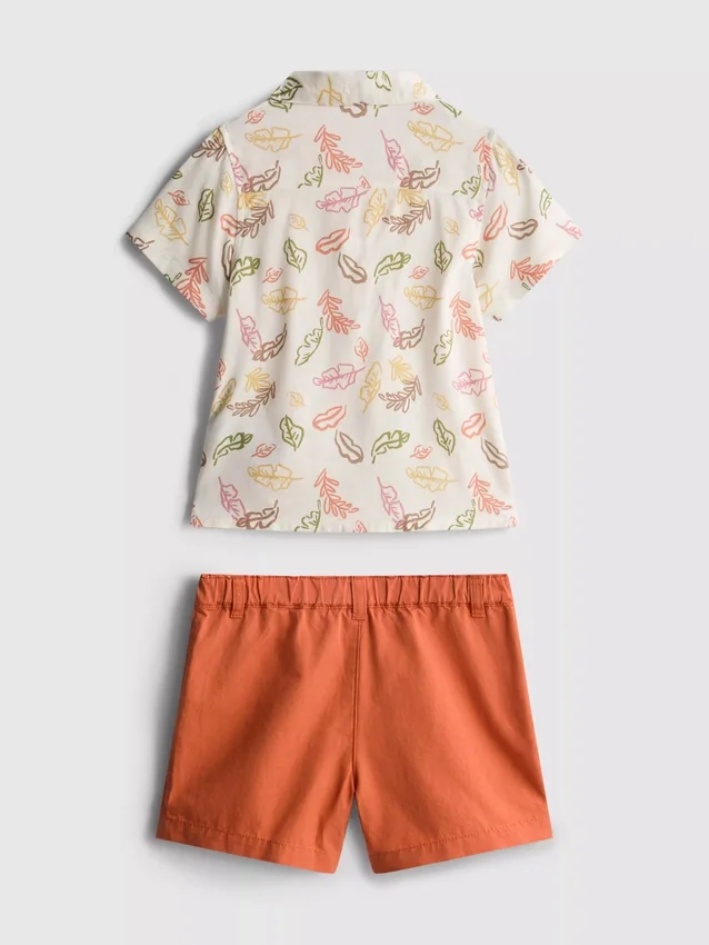 0-36 meses | Conjunto de camisa estampada e calções chino