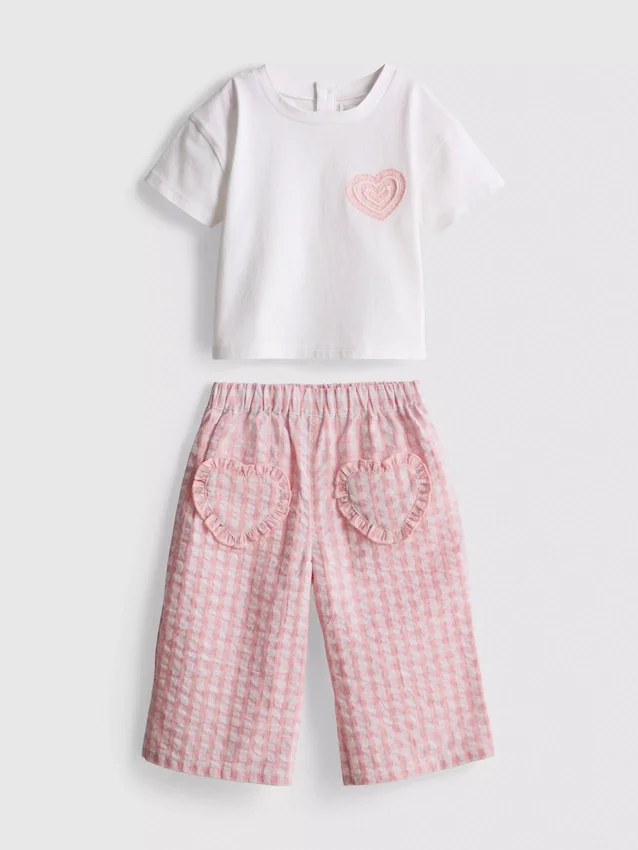 0-36 meses | Conjunto de camisas com bolso em forma de coração e calças