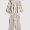 0-36 meses | Conjunto de camisola de manga comprida e calças com efeito enrugado e padrão floral