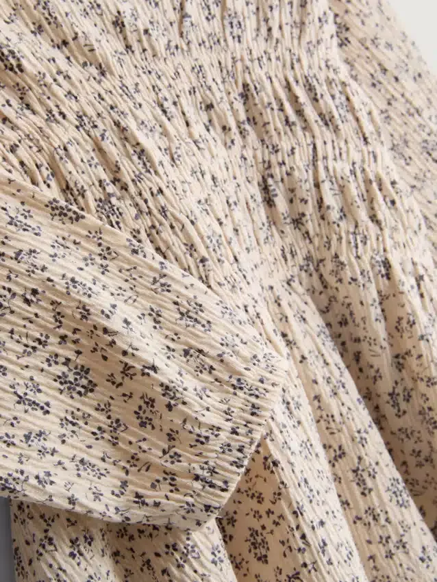 0-36 meses | Conjunto de camisola de manga comprida e calças com efeito enrugado e padrão floral