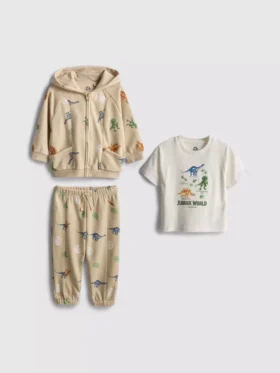 0-36 meses | Conjunto de t-shirt, camisola com capuz e calças de fato de treino «Jurassic World»