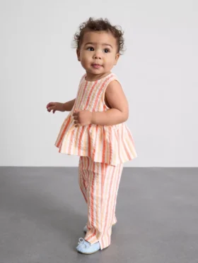 0-36 meses | Conjunto de top com peplum às riscas e calças