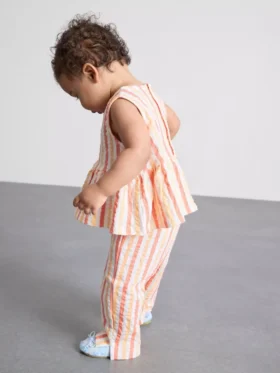 0-36 meses | Conjunto de top com peplum às riscas e calças