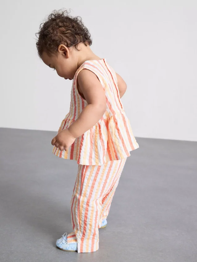 0-36 meses | Conjunto de top com peplum às riscas e calças