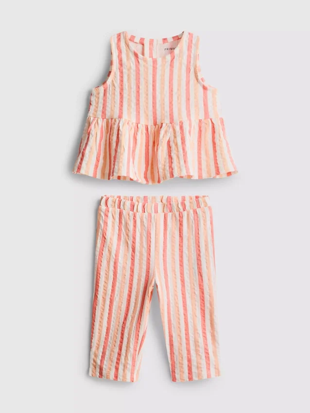 0-36 meses | Conjunto de top com peplum às riscas e calças