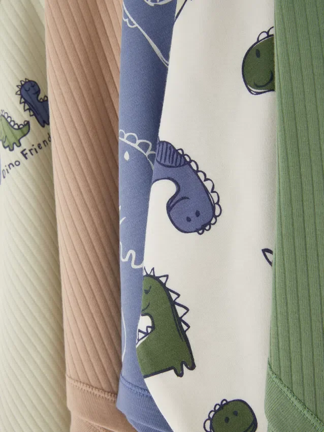 0-36 meses | Conjuntos de 5 calções de manga curta com estampado de dinossauros