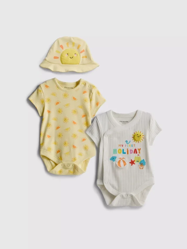 0-9 meses | Conjunto para recém-nascidos com body e chapéu de sol «My First Holiday»