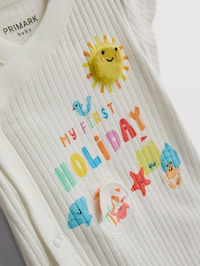 0-9 meses | Conjunto para recém-nascidos com body e chapéu de sol «My First Holiday»