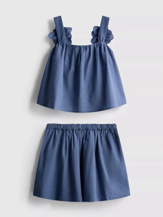 1,5-12 anos | Conjunto da The Edit composto por blusa e saia com apliques florais em mistura de linho